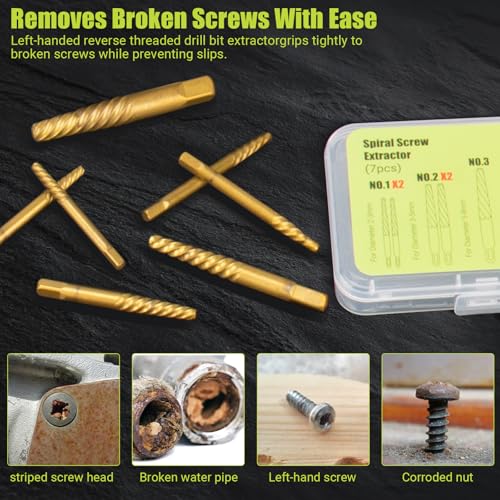 Damaged Screw Extractor Set, 7 Piece Easy Out Bolt Extractor for Easily Remove Broken Bolts, Stripped Screws, Studs - size: 7 Pieces