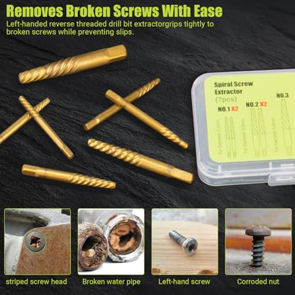 Damaged Screw Extractor Set, 7 Piece Easy Out Bolt Extractor for Easily Remove Broken Bolts, Stripped Screws, Studs - size: 7 Pieces