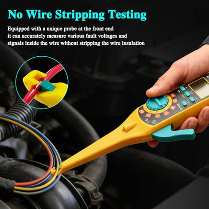 Automotive Circuit Tester with Hook Probe, 4-in-1 Digital Multimeter Auto Electrical Tester DC/AC Aging Voltage Resistance Continuity Battery Diode Tester with Screen for Car Truck Repair