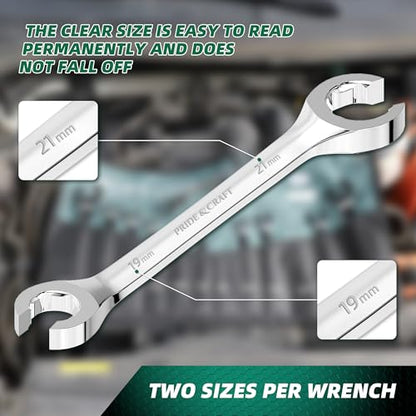 PRIDE&CRAFT 12-Piece Flare Nut Wrench Set, Metric & SAE,6-21mm & 1/4" to 7/8", CR-V Steel, 15°Offset Design, Brake Line Wrench Set with Organizer Pouch - size: 12pc Metric & Sae Standard