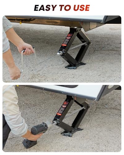 Kohree 9500 lbs RV Stabilizer Jacks 24", Leveling Scissor Jacks for Travel Trailer, Set of 2, Heavy Duty Camper Stabilizer Jacks Kit with Anti-Slip Handle and Drill Socket, Easy to Install - size: 2P-9500-24inch