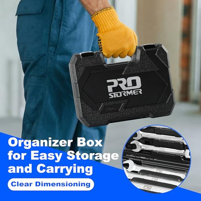 Prostormer 14-Piece SAE Flex-Head Ratcheting Wrench Set | 1/4" to 1", 72-Tooth Ratchet Gear, Cr-V Steel Constructed, Storage Case Included - style: 14-Piece SAE