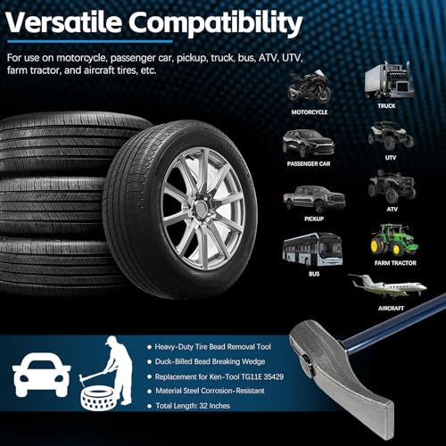 Sunluway Tire Bead Breaker Wedge Replacement for Ken-Tool 35429 Bead Brkg Wg, 32 in, STL, Duck-Billed Tire Hammer for Passenger Car, Truck, SUV, ATV, Motorcycle, Bus, Farm Tractor, Aircraft Tire
