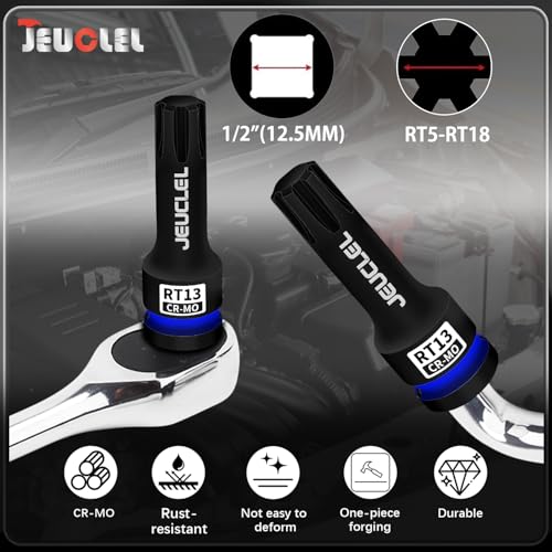 RT13 Spline Bit Socket, 1/2" Drive Spline Hex 6 Point Impact Socket | 3-Inch, Cr-Mo Steel, Lengthen Screwdriver Adapter for Electric Ratchet Wrenches, Fastening Screws, Socket Wrench, Head Drill - size: RT13