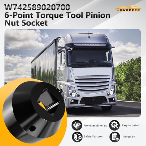 6-Point Pinion Nut Socket Compatible with Detroit Diesel W742589020700, FIT Freightliner & Mercedes-Benz Actros/Atego Heavy Duty Rear Axle Differential Tool, Carbon Steel Service Socket