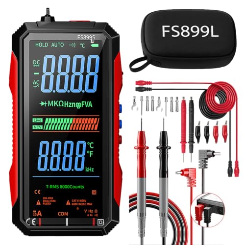 2026 Digital Multimeter with Color Screen, FS899L USB-C Rechargeable Smart Volt Meter, Auto-Ranging 6000 Counts True AC DC Voltage Current Tester, NCV Continuity Capacitance Test Leads Kit