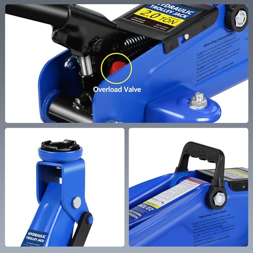 2 Ton (4000 lbs) Capacity, Low Profile Hydraulic Trolley Service/Floor Jack Combo with 2 Ratchet 3 Ton Jack Stands, tire Repair kit, 14-inch Wheel Cross Wrench - color: 2Ton + Stands+Tire repair+Wrench+Wheel chock Blue