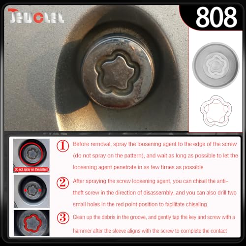 808 Wheel Locking Nut Key for Jeep Renegade Wrangler Cherokee Dodge Journey 2016-2020, 29mm Lock Bolt Inner Dia Anti-Theft Lug Nut Removal Tool - size: 808
