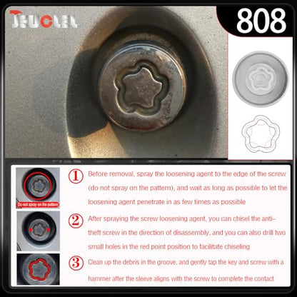 808 Wheel Locking Nut Key for Jeep Renegade Wrangler Cherokee Dodge Journey 2016-2020, 29mm Lock Bolt Inner Dia Anti-Theft Lug Nut Removal Tool - size: 808