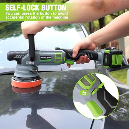 WORKPRO 20V Cordless Car Buffer Polisher Kit with 4.0Ah Battery, 7-Speed | 2000 to 5000 RPM, Pulidora De Autos, for Car Polishing & Waxing