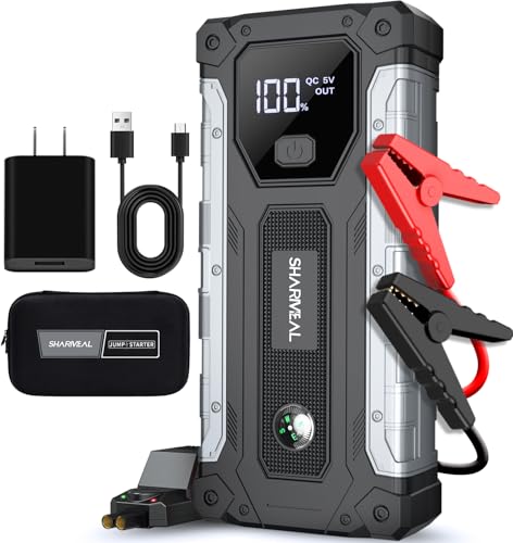 Sharmeal Car Battery Jump Starter 6000A, Jump Starter Battery Pack for All Gas and 10.0L Diesel, 12V Portable Jump Box with LED Light - color: 6000A+Charging Cable+Charger Block