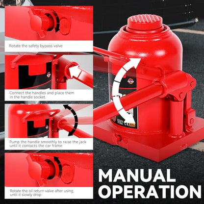 Auto Dynasty 30 Ton Hydraulic Bottle Jack, Automotive Welded Bottle Jack for Car, Pickup Truck, RV, Auto Repair, 9" to 16" Lifting Range (Red) - color: Red, size: 30 Ton