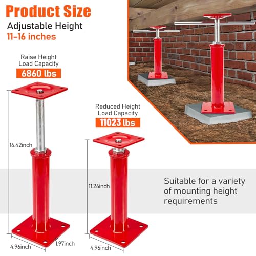 B4B BANG 4 BUCK House Jacks for Leveling Crawlspace, 11" - 16" Height Range, 11023 lbs Max Load Capacity, House Floor Jacks Post Pole for Leveling, 2 Pack - size: 11" - 16" (2 Pack)