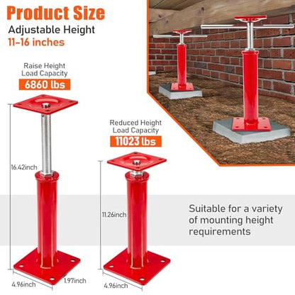 B4B BANG 4 BUCK House Jacks for Leveling Crawlspace, 11" - 16" Height Range, 11023 lbs Max Load Capacity, House Floor Jacks Post Pole for Leveling, 2 Pack - size: 11" - 16" (2 Pack)