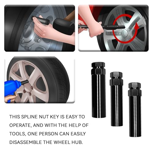 Small 6 Spline Lug Nut Socket, Wheel Lock Removal Kit for 19 mm (3/4 Inch) & 21 mm (13/16 Inch) Hex Socket Wrench, Wheel Lock Key Replacement for Aftermarket 6 Spline Lug Nut