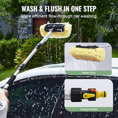 VEVOR Car Wash Brush, 66.7-Inch Extendable Car Washing Brush with Long Handle, 12" Scratch-Free Soft PVC Bristle Head, Flow-Thru Car Cleaning Mop Kit with Water Hose Attachment for Car RV Boat - style: Soft PVC Bristle head