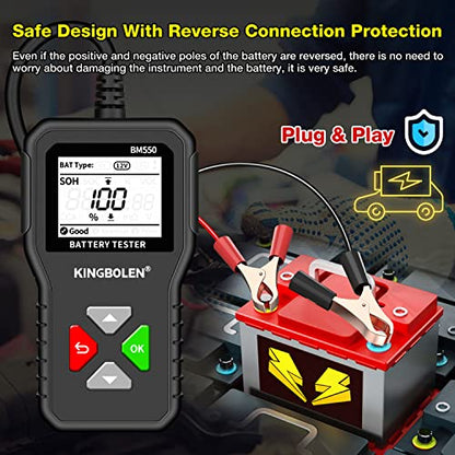 KINGBOLEN BM550 6V 12V 24V Car Battery Tester, 100-2000 CCA Voltage Tester 2Ah-220Ah Internal Resistance Tester Accurate Digital Auto Battery Analyzer for Cars Trucks SUV ATV Boats Motorcycles Vehicle | 100-2000 CCA BM550 Battery Tester, Accurate Digital