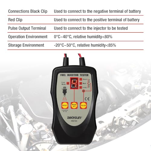 ALLOSUN Fuel Injector Tester Upgraded 8 Pulse Modes DIY Cleaning Tools Kit Automotive 12V Fuel System Diagnostic Detector