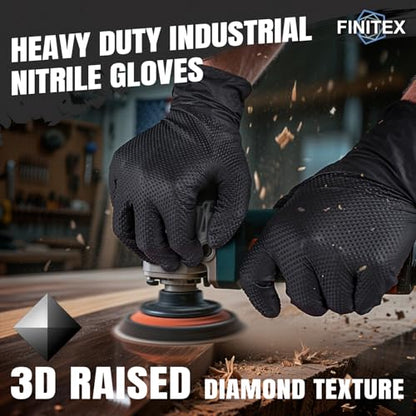 FINITEX Industrial Diamond Texture Nitrile Black Glove - 100/1000PCS Chemical Resistant 6.3mil Mechanic Disposable Gloves - color: Black (Medium 1000)