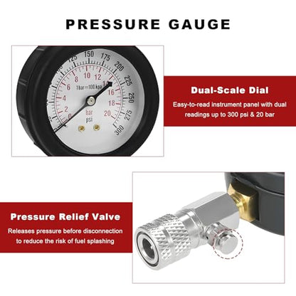 Petrol Engine Cylinder Compression Tester Kit, 0-300 PSI Auto Small Engine Compression Tester Set, Professional Cylinder Pressure Gauge w/Adapters for Car Motorcycle