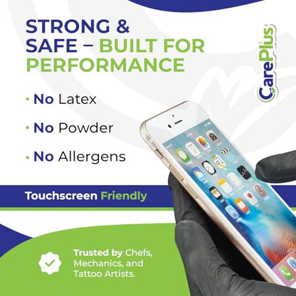 CARE PLUS Nitrile Gloves for Medical Use - Powder & Latex-Free - Black/Blue - S, M, L, XL - 100, 200, 1000 - color: Black, size: Medium