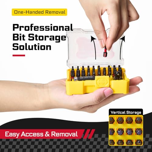 Geinxurn 32Pieces Impact Screwdriver Bits Set, S2 Steel Magnetic Torx/Security Torx Muliti Insert Bits Tips Set with Impact Bit Holder and 1/4”Socket Adapter(Yellow Storage Box Case) - style: FQ032025-BYW