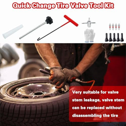 Quick Change Tire Valve Stem Core Removal Tool Kit, Fast Replacement Repair Tool for Leaky Valve, Fits Car Motorcycle ATV Truck