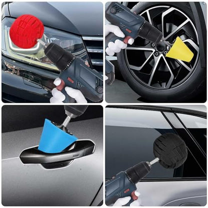 6PCS Car Wheel Hub Drill Polishing Cone Sponges, Polishing Balls, with 1/4" Hex Extension Holder, Buffing Tool for Cars Wheel Rim and Hub, Exhaust Tips, Aluminum, Chrome, Metal