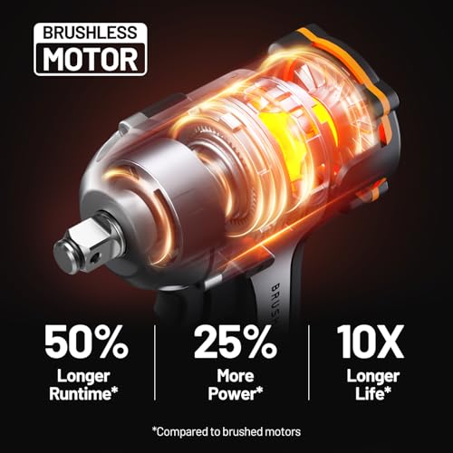 LiTHELi 20V Brushless Impact Wrench 1/2 inch, Max 332Ft-lbs High Torque Impact Gun, 2500RPM Power Impact Tool for Car & Home, Compatible 20V U-Battery (Tool Only, Battery Not Included) - color: Silver Black