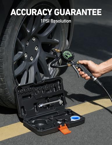 AstroAI Tire Pressure Gauge with Inflator, 100 PSI-ANSI B40.1 Accurate, Large 2.5" Easy Read Glow Dial, Heavy Duty Air Chuck and Compressor Accessories for Truck, with Case - style: with case