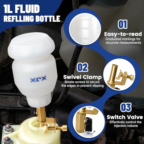 XJX 3L Vacuum Brake Bleeder Kit,Pneumatic Brake Fluid Bleeder Kit,Air Pressure Brake Bleeder Extractor Vacuum Pump Kit with 1L Refilling Bottle and Adapters-06