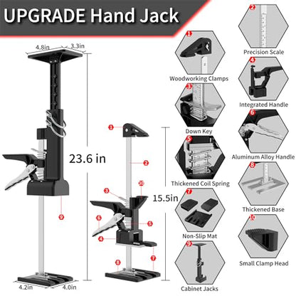 2 Pack Cabinet Jacks, 3rd Hand Support System with 360 LBS Capacity, Adjustable 0 to 23.6 inches for Multifunctional Furniture Lifter Jacks for Wall Tile Height Adjuster Handheld Tool - color: Black-DBQ