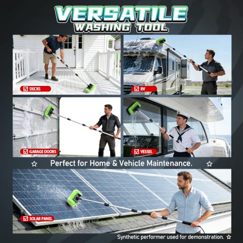 65" Flow-Thru Car Wash Brush with Hose Attachment, Soft Bristle Scrub Brush for Washing House Siding, Solar Panels, RV, Truck & Deck, Extendable Aluminum Cleaning Pole (Green) - color: Green