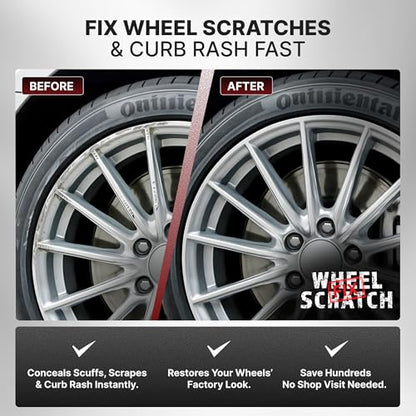 Wheel Scratch Fix® Silver Touch Up Paint for Cars - DIY Alloy Wheel Repair Kit, Curb Rash Remover with Fast-Drying Pen - Long-Lasting OEM Finish Car Rim Paint for Scuffs and Chips at Home (Light Silver) - color: Silver - Light - Kit