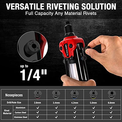 NEXTACK Rivet Gun Kit with 350 Blind Rivets, Heavy Duty Two-Handed 1/4” Pop Rivet Gun Set (NT300), 5 Nosepieces, Built-in Shaft Catcher for Van, Gutter & Automotive - size: 1/4 Rivet Gun w/ 350 Rivets