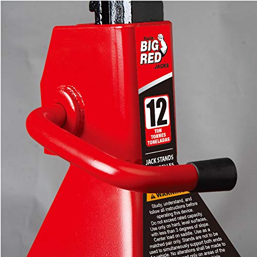 BIG RED T41202 Torin Steel Jack Stands: 12 Ton (24,000 lb) Capacity, Red, 1 Pair - size: 12 Ton, style: 1 Pair