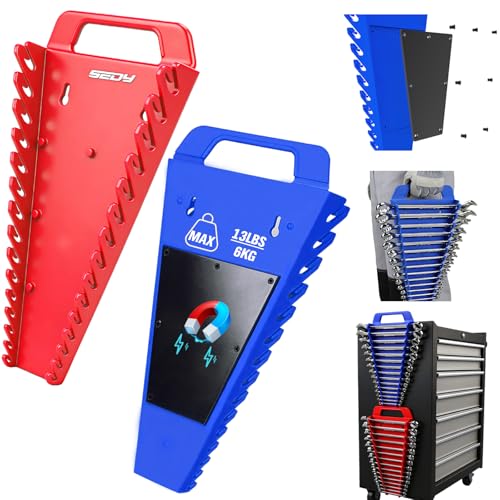 SEDY 2-Pack Magnetic Wrench Organizer with Non-Slip Handle, 24-Slot Heavy-Duty Wrench Rack Holders for Toolbox & Drawer Storage, Fits SAE 1/4"-1-1/16" and Metric 6mm-24mm Wrenches - style: 24-Slot Large Handle / 2-Pack