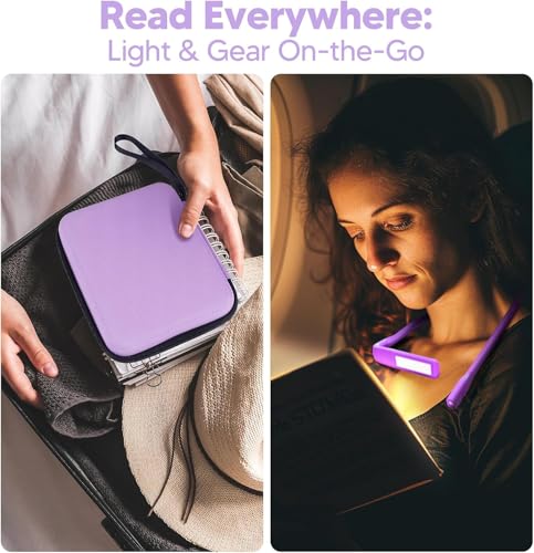 Voilet Neck Light with Storage Case: Back to School Gifts 10-80Hrs Eye-friendly Book Reading Light Knitting Crochet Sewing Craft Light Rechargeable Adjustable, Book Lovers Gifts for Knitters Crafters - color: Violet with storage case