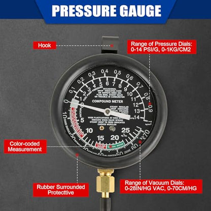 NYXOVA Vacuum and Fuel Pump Tester Gauge Kit, Gauge Leak Carburetor Pressure Diagnostics Tool Kit, Leak Carburetor Pressure Diagnostics (Red) - color: Red