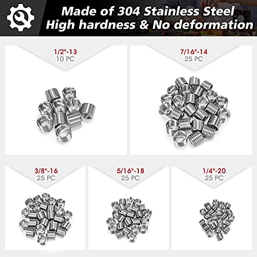 Thread Repair Kit, 261-Piece HSS Drill Helicoil Repair Kit SAE & Metric 1/4" 5/16" 3/8" 7/16" 1/2" M5 M6 M8 M10 M12 with HSS Drill Threaded Inserts Screw Tap Installation and Tang Break Tool