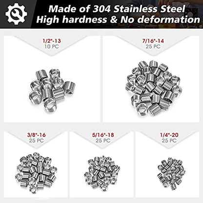 Thread Repair Kit, 261-Piece HSS Drill Helicoil Repair Kit SAE & Metric 1/4" 5/16" 3/8" 7/16" 1/2" M5 M6 M8 M10 M12 with HSS Drill Threaded Inserts Screw Tap Installation and Tang Break Tool