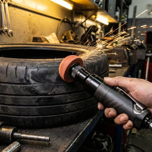 MEANLIN MEASURE Air Tire Repair Polish Patch Tools Include 2500rpm Low Speed Air Tire Buffer Tire Inner Liner Scrapper Patch Roller Tungsten Steel Buffing Wheel 42mm 55mm for Tire & Rubber Maintenance
