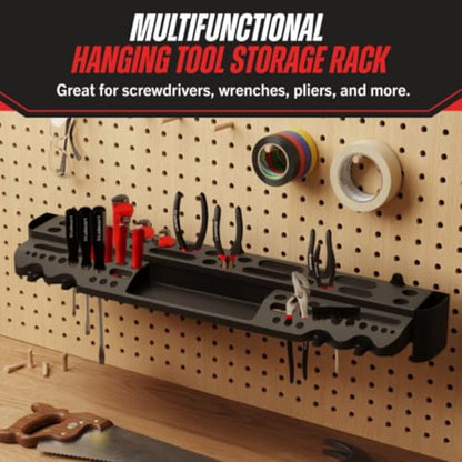 Hand Tool Organizer – Wall Mount Screwdriver Holder with 61 Holes, 4 Hooks and 2 Compartments, Utility Shelf Pliers Rack and Tools Storage Rack Organizer for Garage, Workshop, Shed, Home by Stalwart