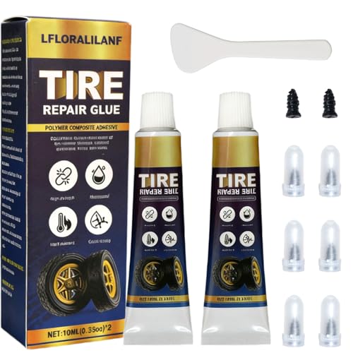 Tire Repair Glue Sidewall Rubber Cement Kit, Flexible Waterproof, 20ml | Seamless Strong Bonding for All Tire Types, Car Motorcycle Bike, Heat & Weather Resistant, Quick 30-Min Repair, 2 Nail Sizes