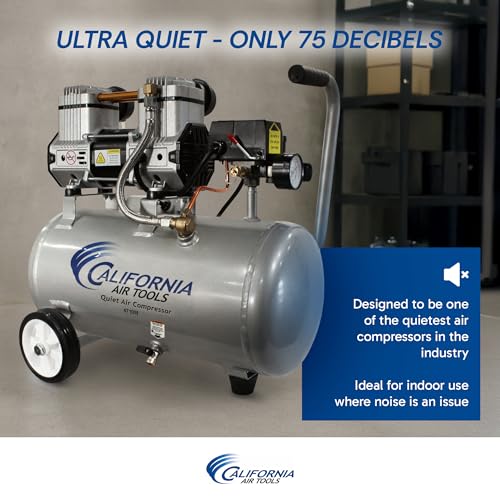 California Air Tools CAT-4710W 1.0 HP Quiet and Oil-Free Air Compressor with Wheels, 4.7 Gallon Steel Tank, 75 dBA Noise Level, Lightweight - style: 4.7 Gallon Steel, Wheels