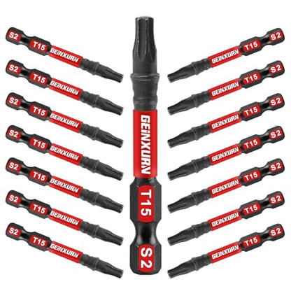 Geinxurn 15 Pieces T15 Impact Tough Magnetic Screwdriver Bit Set, 2 In. #15 Torx Head Power Bit Set, S2 Alloy Steel T15 Star Bit Set - size: 2"-15PCS, style: T15