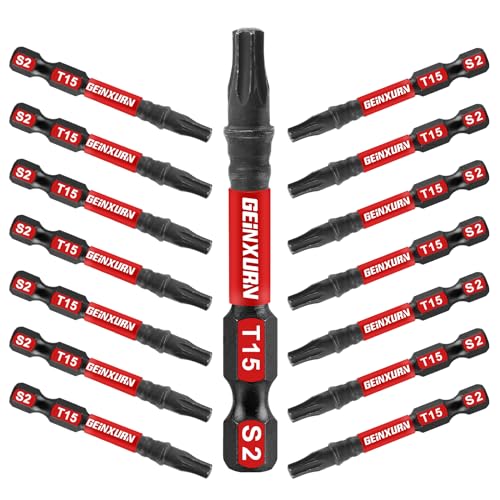 Geinxurn 15 Pieces T15 Impact Tough Magnetic Screwdriver Bit Set, 2 In. #15 Torx Head Power Bit Set, S2 Alloy Steel T15 Star Bit Set - size: 2"-15PCS, style: T15
