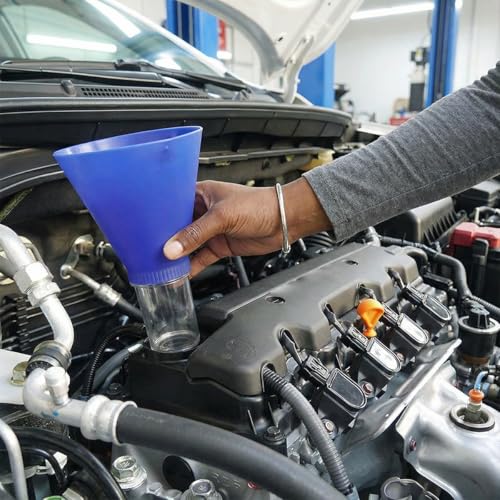 BESULEN 1.46 Inch Engine Oil Funnel Threaded Locking Oil Change Tool | Plastic construction, wide mouth pouring design, secure filler neck connection, easy filling operation, auto repair kit