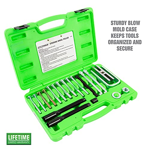 OEMTOOLS 20Pc Steering Wheel Puller Set for All Major Makes and Automobiles | 5 Steering Wheel Pullers in 1, Sizes Included 1/4" x 28, 8 mm x 1.25, 5/16" x 18, 5/16" x 24, and 3/8" x 16