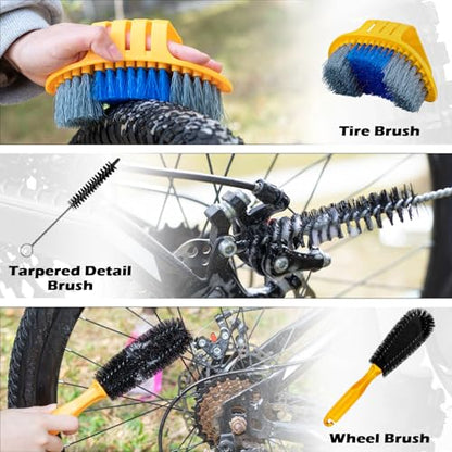 focopot Bike Cleaning Kit with 25 oz Bike Cleaner,10 Gear Floss,Toolbox | 13 Pcs,10oz Degreaser,2oz Lube,Scrubber,Suitable for Mountain/Road/E Bike,Biodegradable Safe Formula,Bike Cleaning Brush Tool